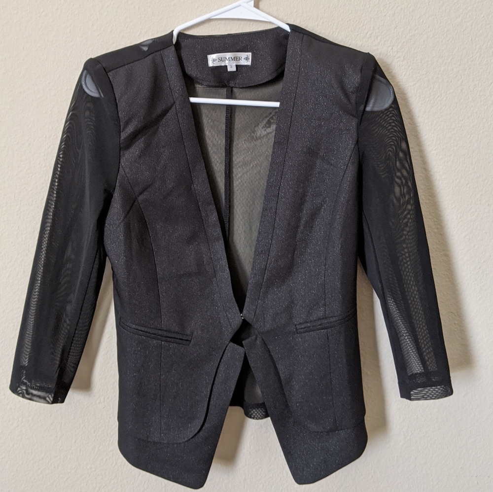 Summer Black Blazer with Sheer Sleeves and Back
